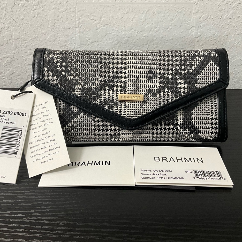 Brahmin Veronica BLACK SPARK Houndstooth Pattern Leather NWT - Picture 1 of 9